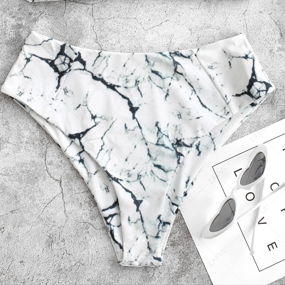 Zaful Marble Print Bikini Bottom
